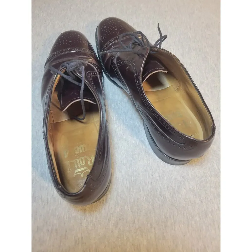 Royal Tweed Brown Leather Cap Toe Brogue Lace-Up Oxford Dress Shoes 10C